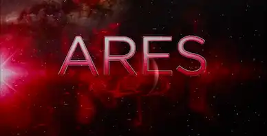 A red title screen with the letters ARES for a VR natural locomotion thriller.