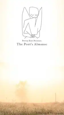 An illustration of a person on a countryside background in a preview of the Poet's Alamanac app. 